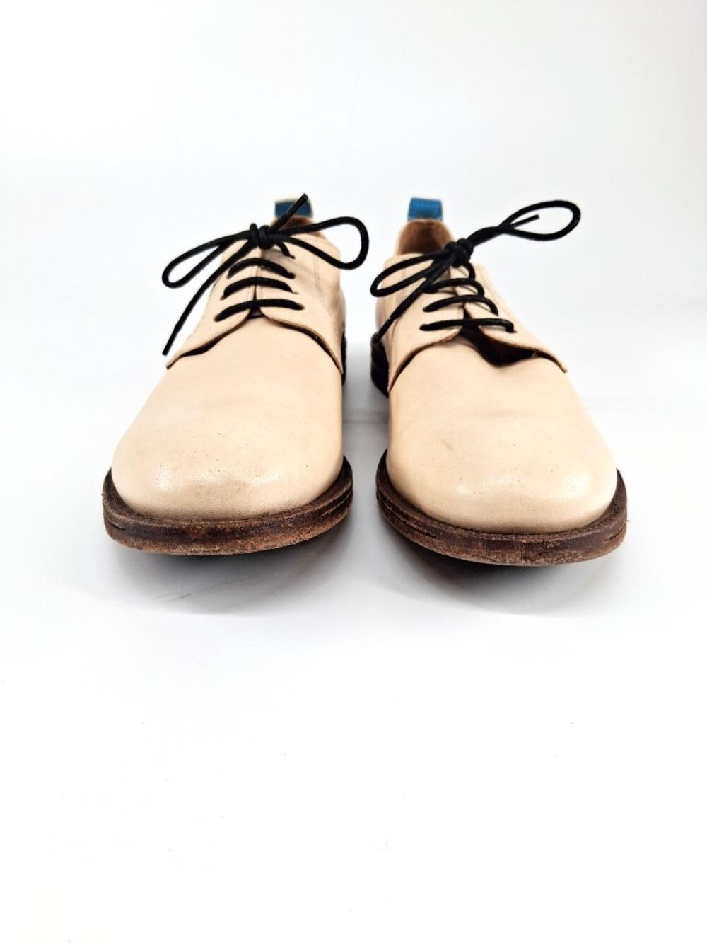 MOMA Cream Leather Derby Shoes Handmade Italy Leather Sole Lace Up SZ 37.5/7.5 - Picture 3 of 10